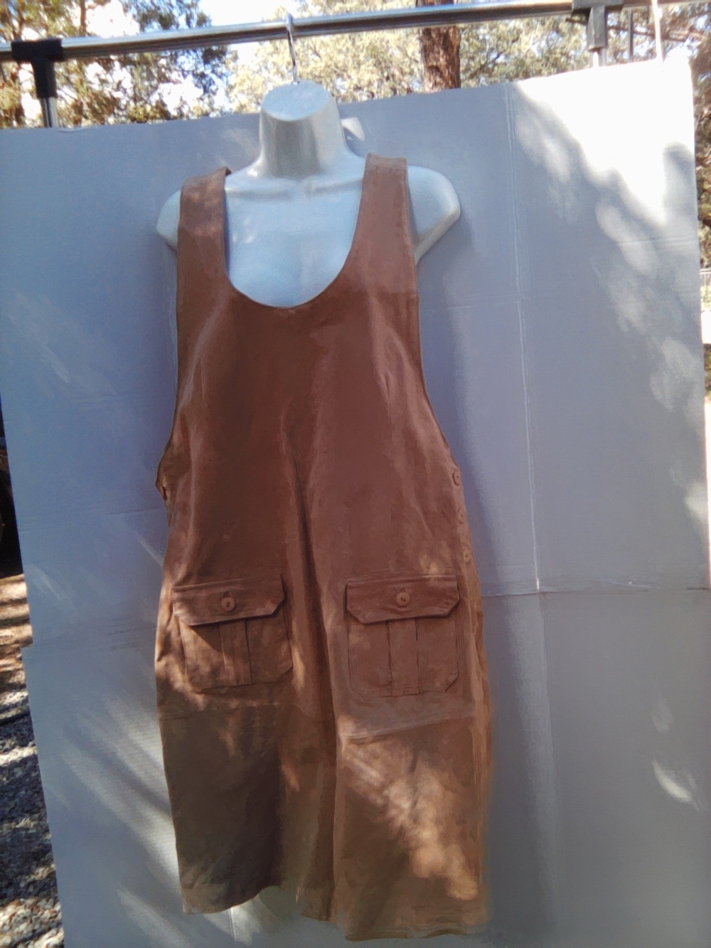 Women's Tan Leather Pinafore Dress